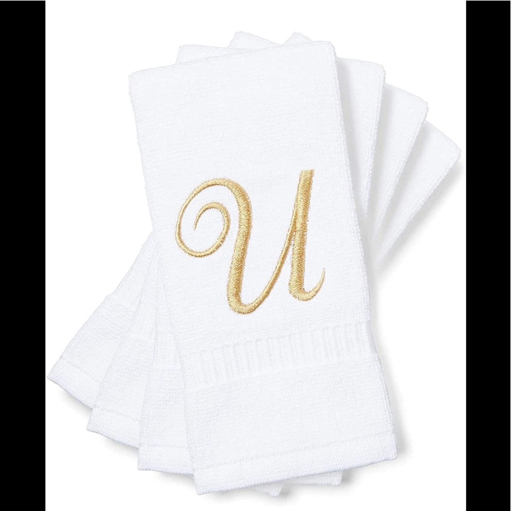Monogrammed Fingertip Towels, Letter U Embroidered Gift (11 x 18 in, Set of 4)